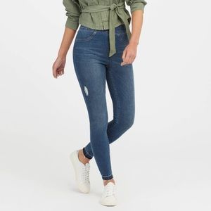 Spanx Distressed Ankle Skinny Jeans, medium wash size small
